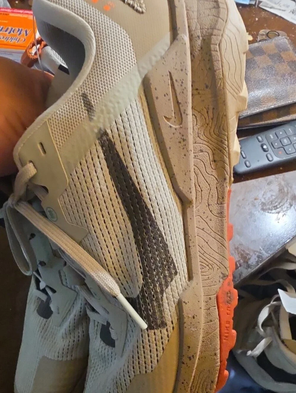 Nike Beige and Brown Trail Running Sneakers with Yellow Accent